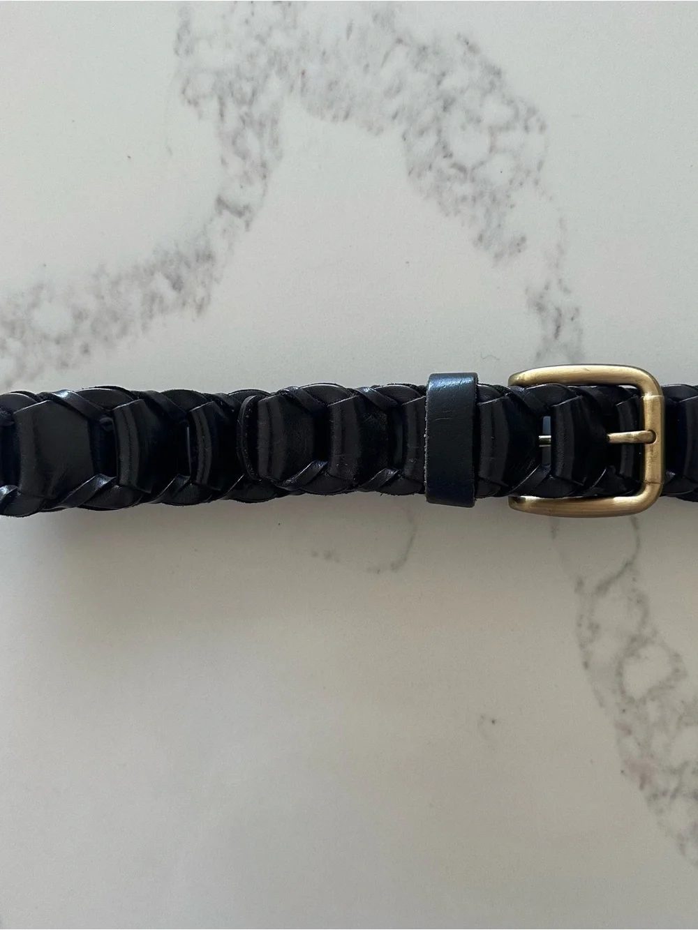 Vintage Tito Roni Italian Interlocked Woven Leather Belt Brass Buckle Black M